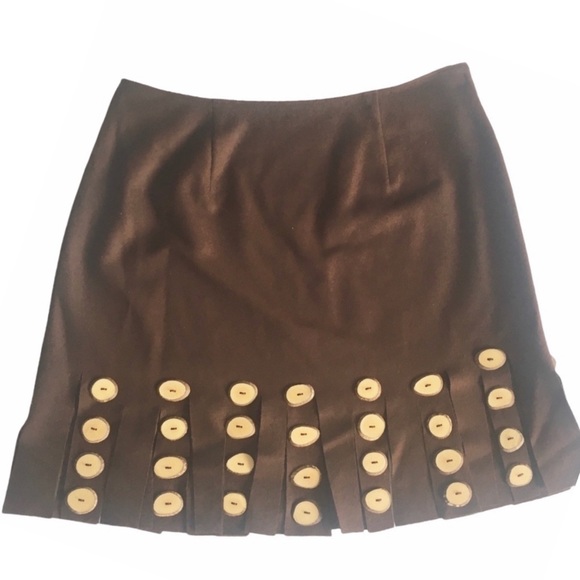 Vintage: Moschino Cheap + Chic 𖠌 Nuts Skirt 𖠌 Chocolate Wool Wood Chip Fringe - Picture 11 of 12